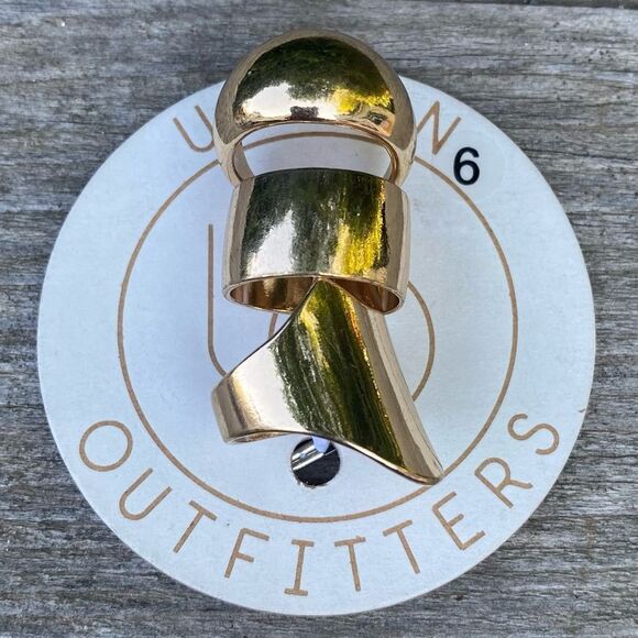 NWT New Urban Outfitters UO 3 Piece Gold Abstract Ring Set. Size 6 Y2K Retro Mod - Picture 2 of 8
